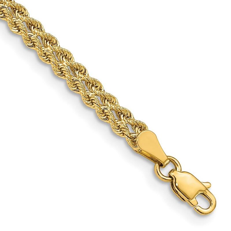 Curata 10k Yellow Gold 2.5mm Double Strand Rope Bracelet Options: 7" 8"