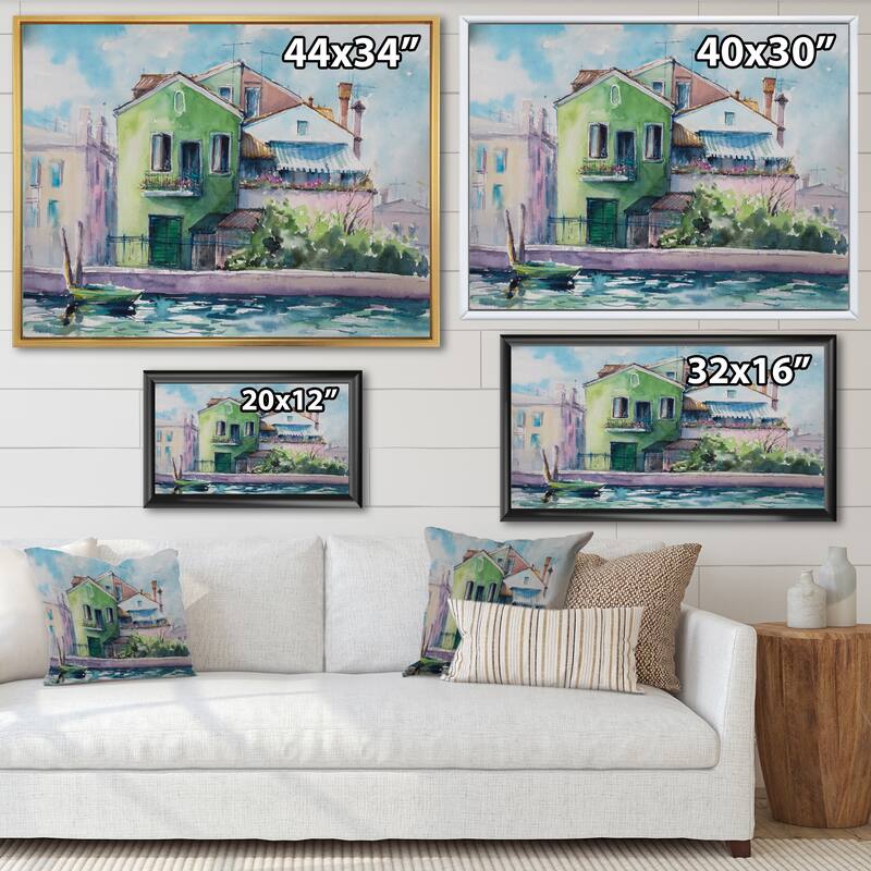 Designart "Sunny Day On The Waterfront On The Island" French Country Framed Canvas Wall Art Print