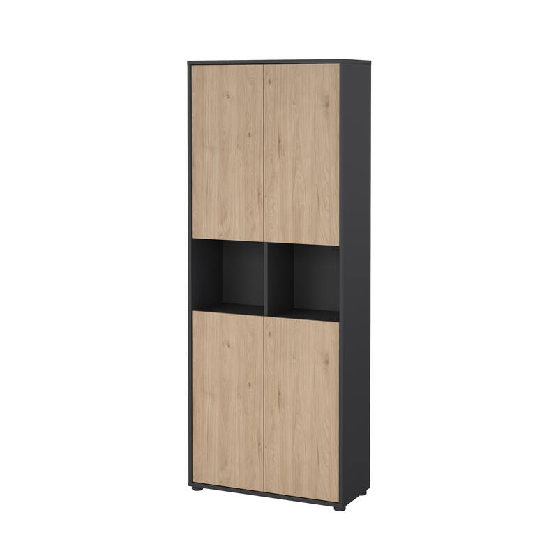 Carson Carrington Sign 6 Shelf Bookcase with 4 Doors, Home Office Storage - 13.5"D x 31.34"W x 80.59"H