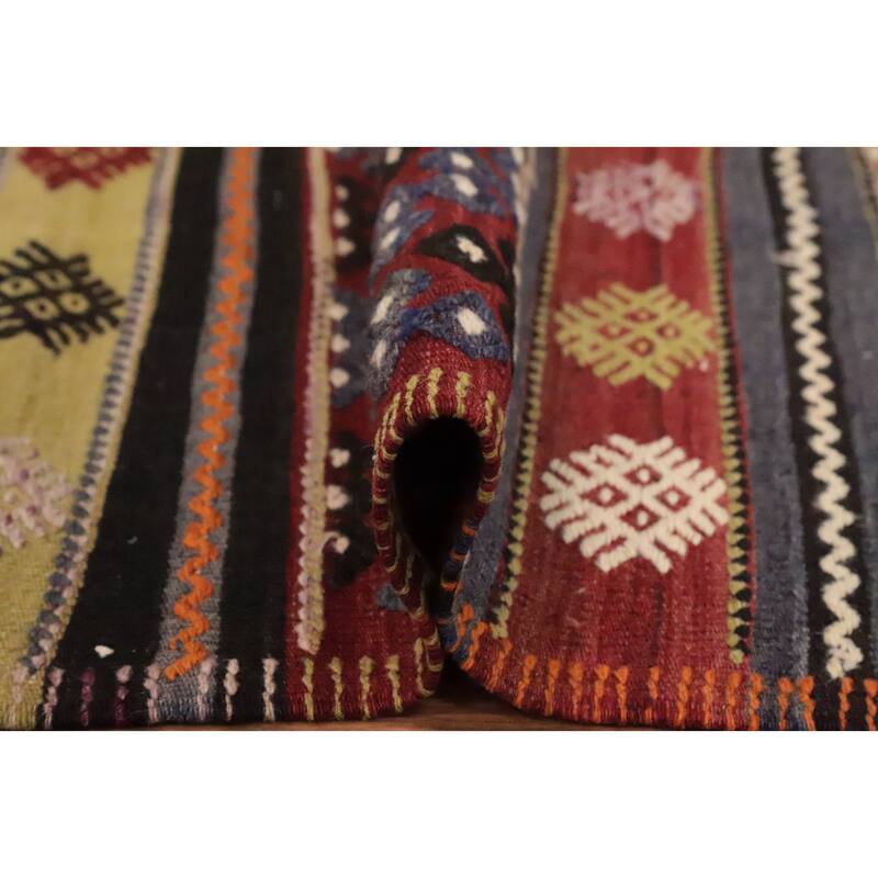 Hand Woven Oriental 100% Wool Carpet Southwestern Tribal Multi-Colored Kilim Area Rug - 10' 2'' X 5' 7''