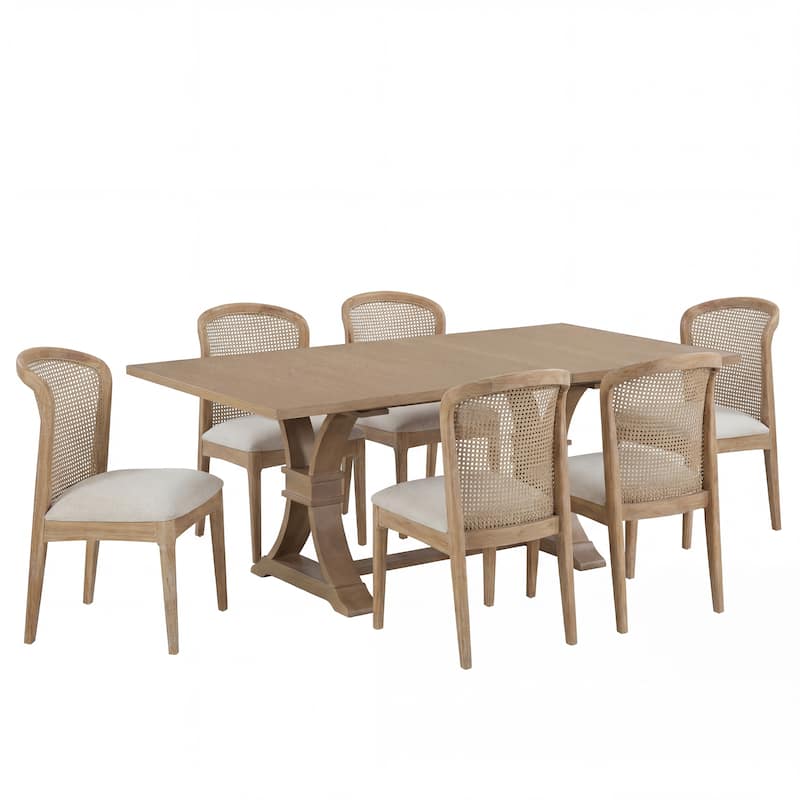 Christopher Knight Home - Farmhouse 7-Piece Dining Set with Wood Upholstered Chairs