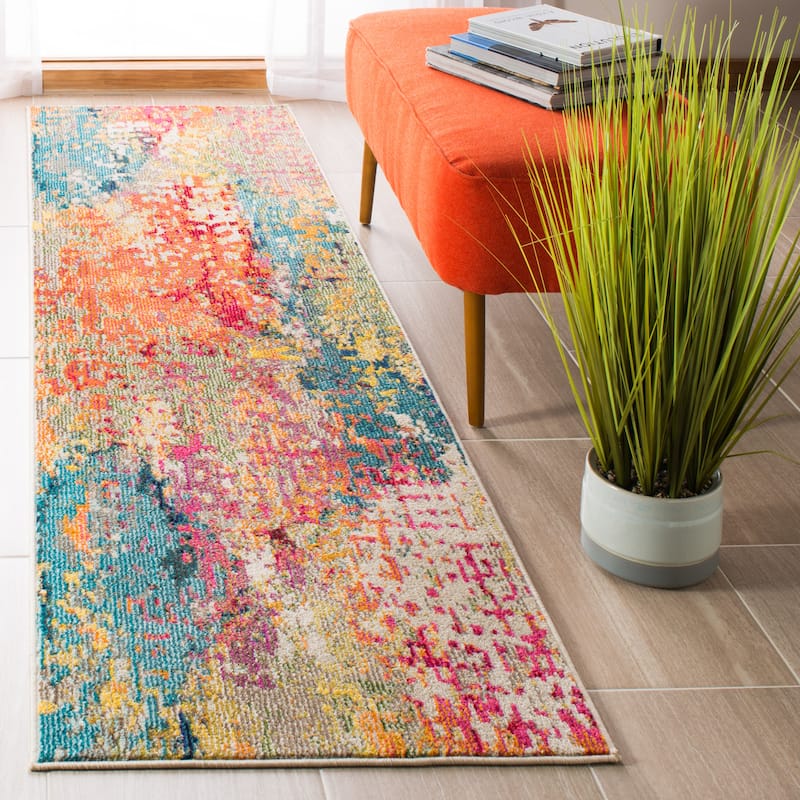 SAFAVIEH Madison Charmaine Boho Abstract Rug - 2' x 8' Runner - Ivory/Multi