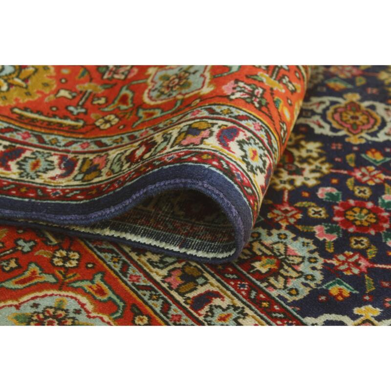 Fine Vintage Distressed Jade Navy/Orange Rug - 6'6" x 9'8"