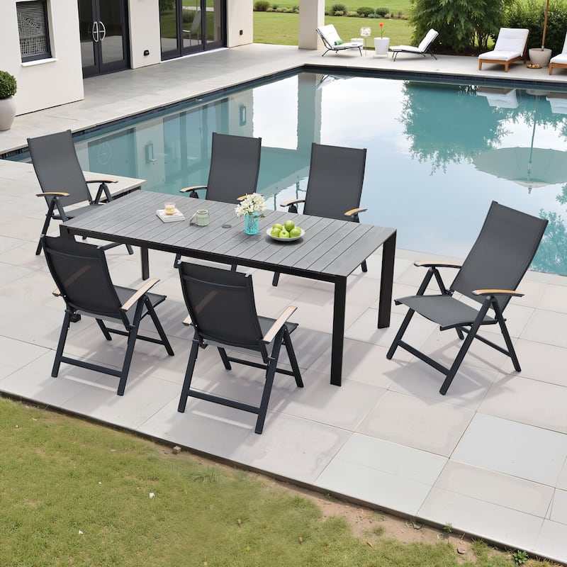 7-Piece Furniture Set Outdoor Patio Dining Table and Folding Chairs