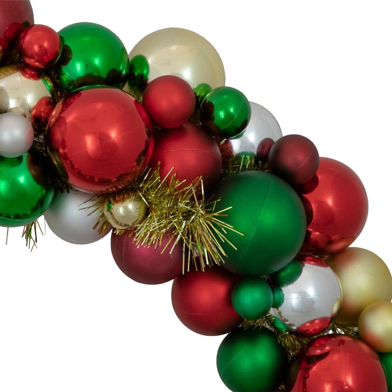 Traditional Colors 2-Finish Shatterproof Ball Christmas Wreath, 36"