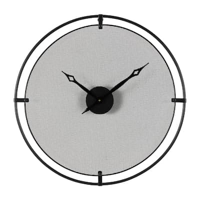 Metal Minimalistic Wall Clock with Mesh Backing - Black - Roche River Decor - 2"W x 24"L x 24"H