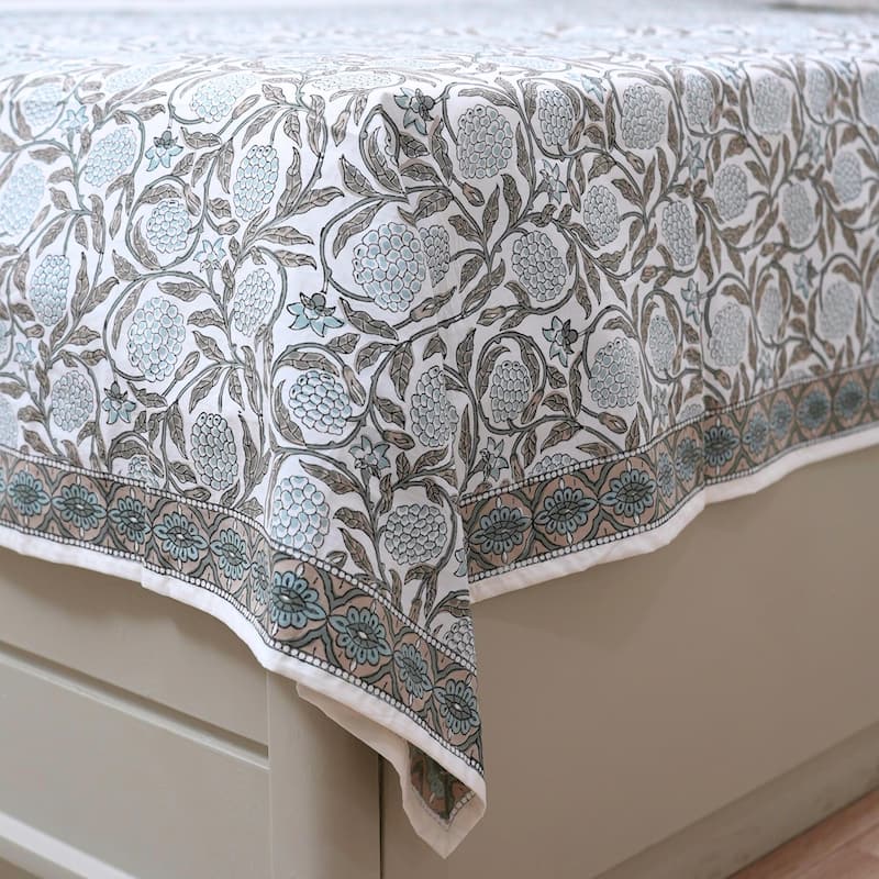 Fabdivine Cotton Hand Block Floral Flat Sheet Bed Room Home Décor Accent Gift