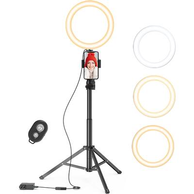 9 inch Ring Light with Phone Holder, 4 Level Ajustable Tripod Stand with Remote