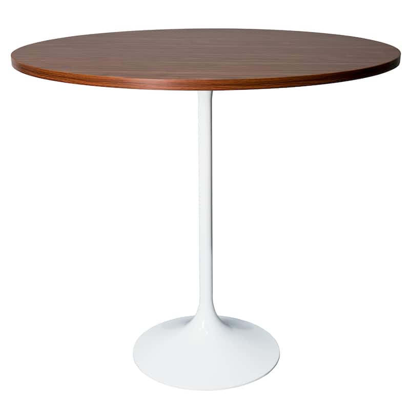 LeisureMod Verve 48" Round Dining Table with MDF Wood TableTop and White Steel Base for Kitchen & Dining Room - Cognac Brown