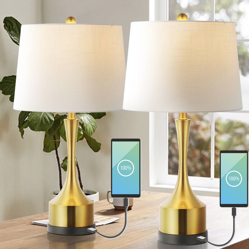Colton 26" Classic French Country Iron LED Table Lamp with USB Charging Port, Brass Gold (Set of 2) by JONATHAN Y - Brass Gold