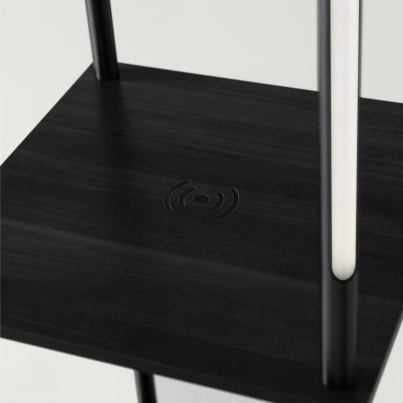 Brightech Aria 63 in. Classic Black Mid-Century Modern 4-Light 3-Way Dimming LED Shelf Floor Lamp with Built-In Wireless Charger