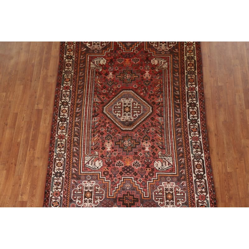Tribal Pink Qashqai Persian Vintage Area Rug Handmade Wool Carpet - 5'4"x 8'6"