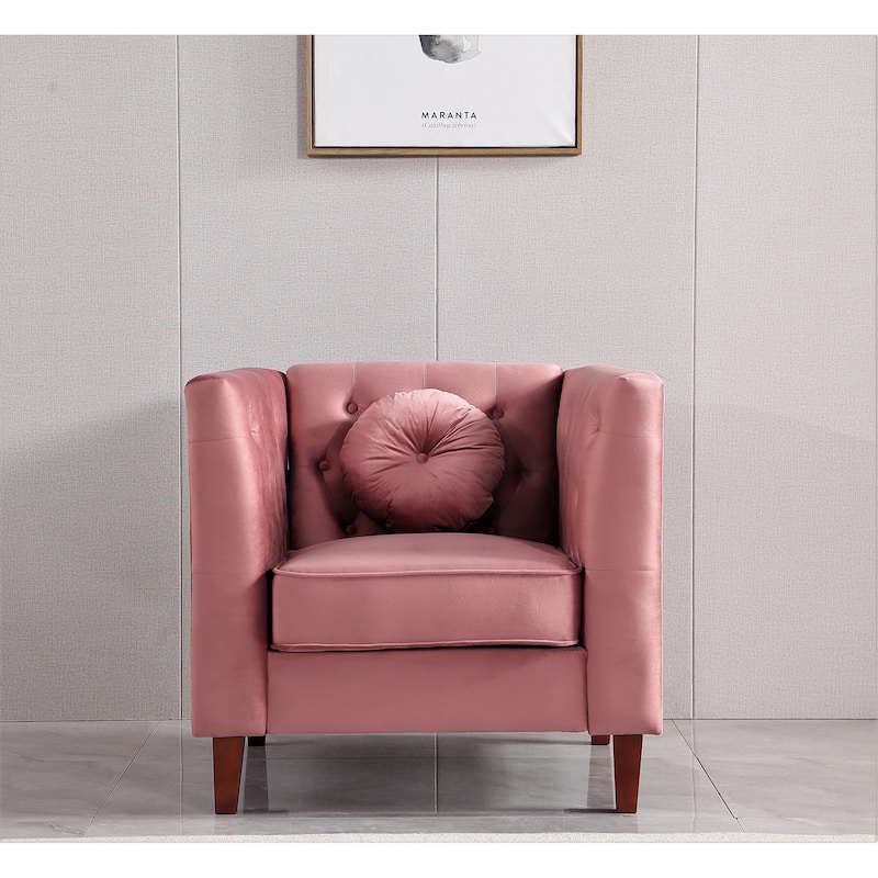 US PRIDE FURNITURE Velvet Classic Chesterfield Chair with Wood legs