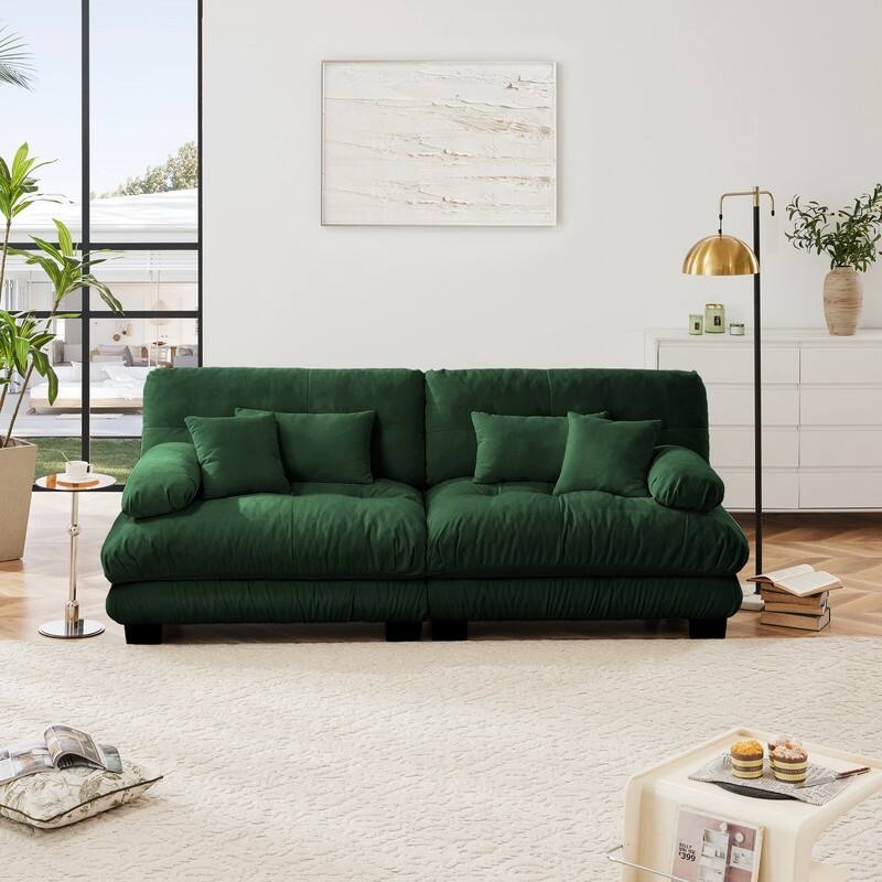 Rossetta 2 - Seat Exquisite Cloud Couch Chenille Sofa with Lumbar and Throw Pillows - Green