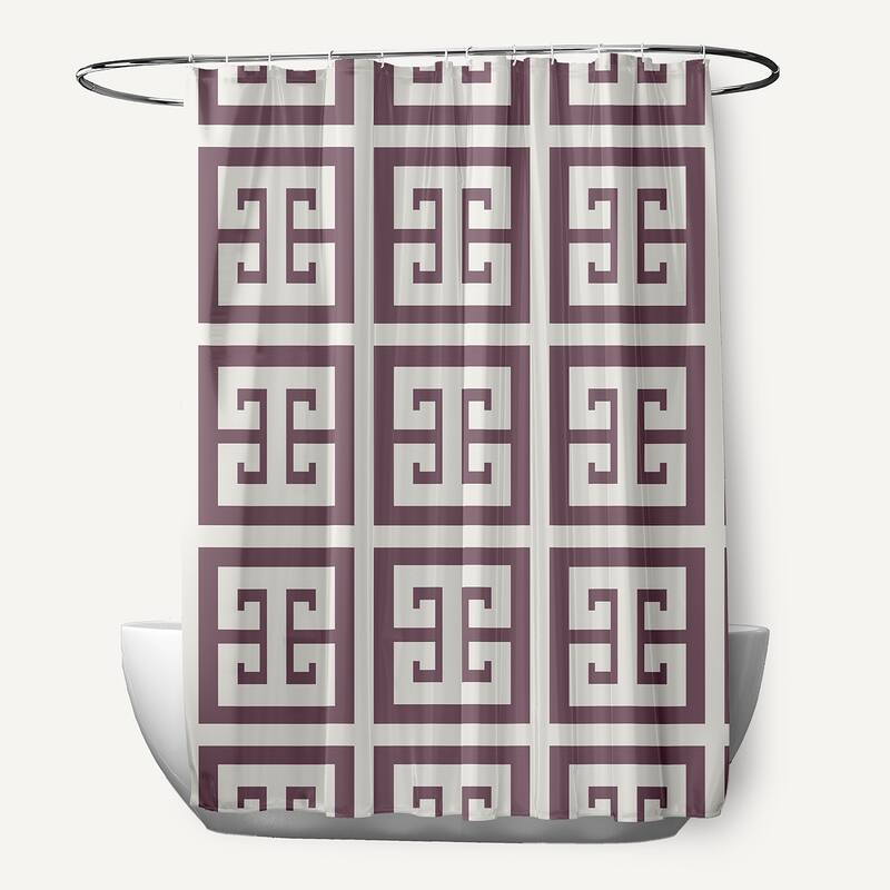 Greek Key Patterned Shower Curtain - Dusty Purple