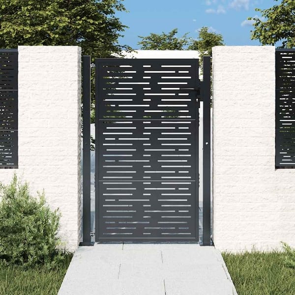 slide 2 of 8, vidaXL Garden Gate Decorative Door Outdoor Anthracite Steel Square Design - 43.3 x 61.0"