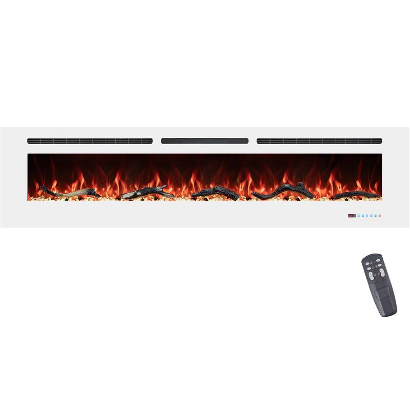 48 in. Electric Fireplace Inserts, Wall Mounted with 13 Flame Colors, Thermostat in White - 72 IN