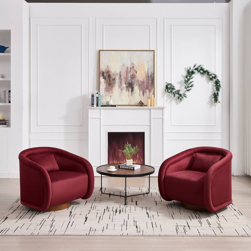 Swivel Accent Chair, 360-degree Swivel Barrel Chair with Velvet Fabric Upholstery, Comfy Pumpkin-Shaped Swivel Chair