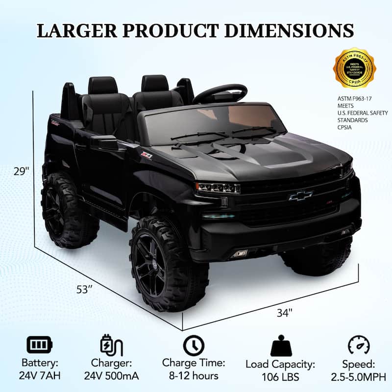 24V 2-Seater Electric Kids Ride-on Truck, Licensed Chevrolet Silverado for Kids Best Gifts