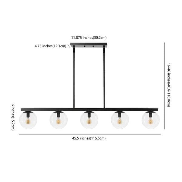 dimension image slide 3 of 4, Luca Parisian 45.5" 5-Light Modern Glam Iron Globe Linear LED Pendant by JONATHAN Y