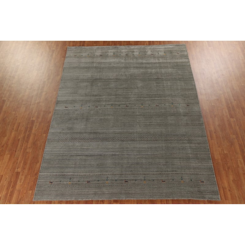 Striped Gabbeh Oriental Area Rug Handmade Green Wool Carpet - 8'10"x 11'7"