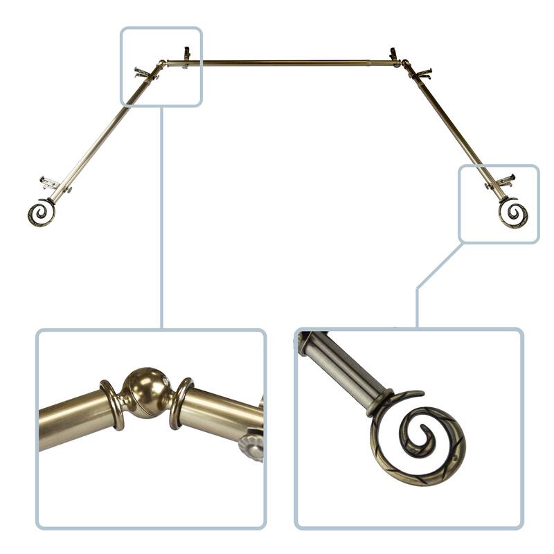 InStyleDesign Radial 13/16" Bay curtain rod 20"-36", 38"-72" - Antique Brass