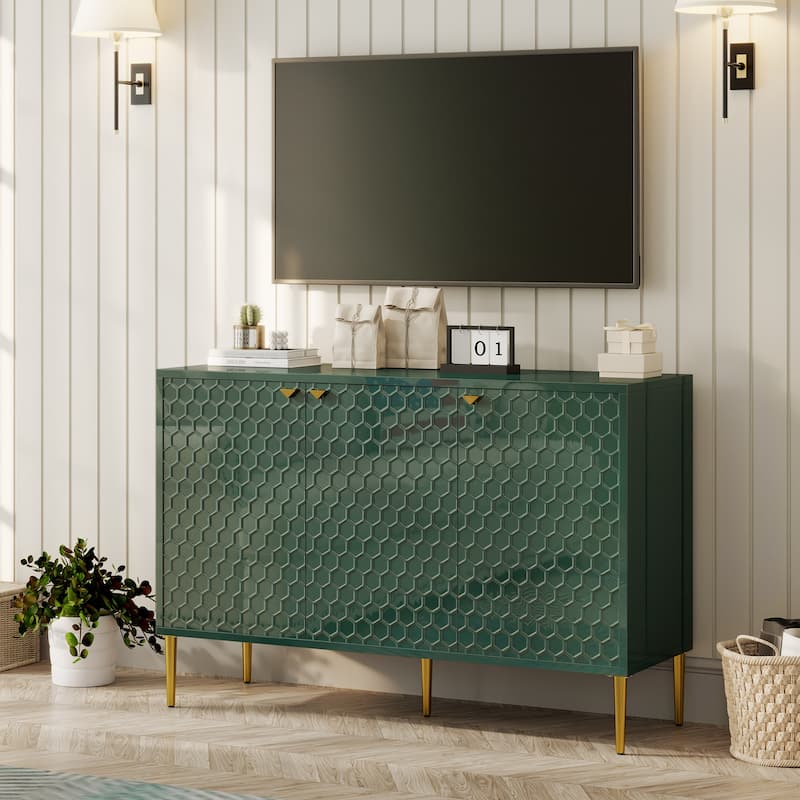 3 Door Glossy Storage Locker Accent Cabinet/Buffet