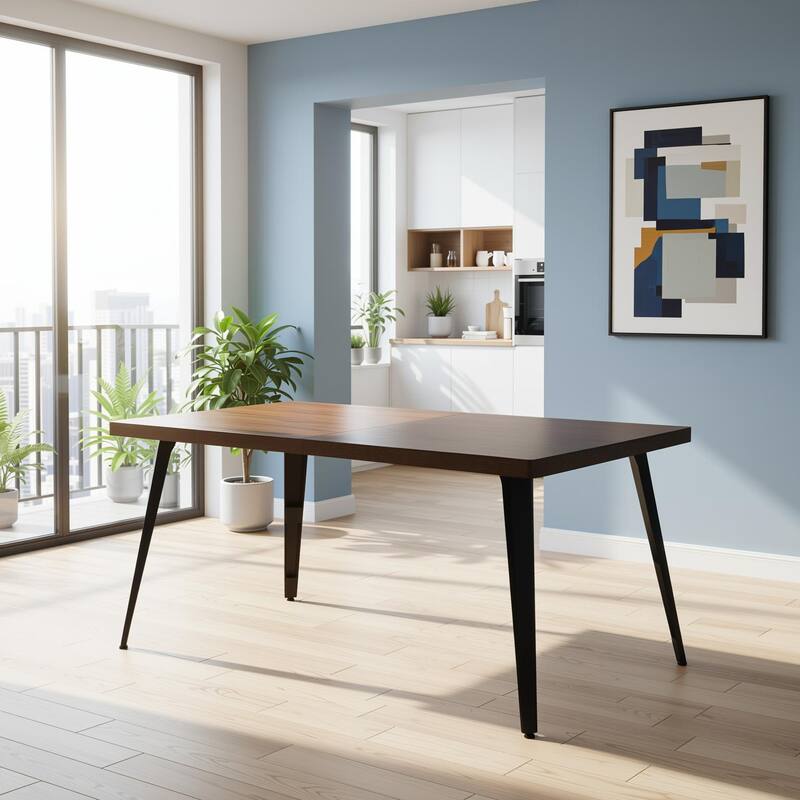 HomyLin 63-inch Dining Table Rectangular for 4-6 with Wooden Top and Metal Legs