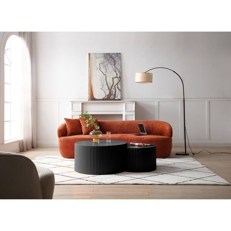 Black Nesting Table Set Of 2 Round And Half Moon Shapes,No Need Assembly