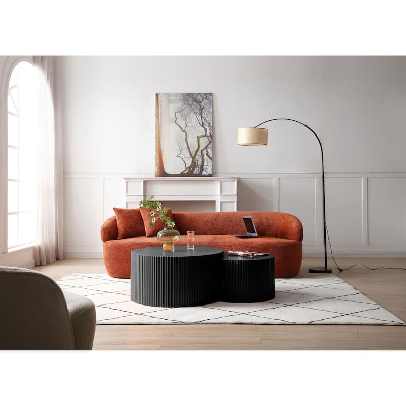 Black Nesting table set of 2 Round and Half Moon Shapes,No Need Assembly