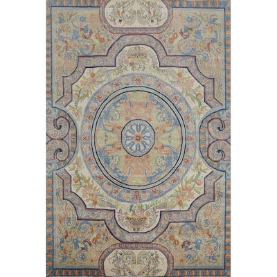 Hand-knotted Traditional Wool Beige Geometric Oriental Area Rug - 11' 9'' X 8' 9''