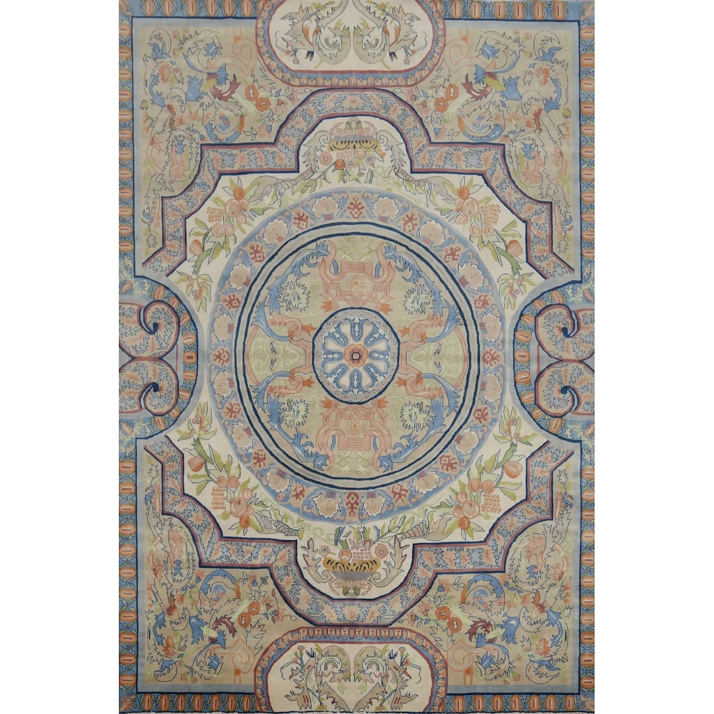 Hand-knotted Traditional Wool Beige Geometric Oriental Area Rug - 11' 9'' X 8' 9''