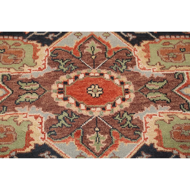 Orange Medallion Heriz Serapi Indian Area Rug Hand-Knotted Wool Carpet - 7'11" x 9'11"