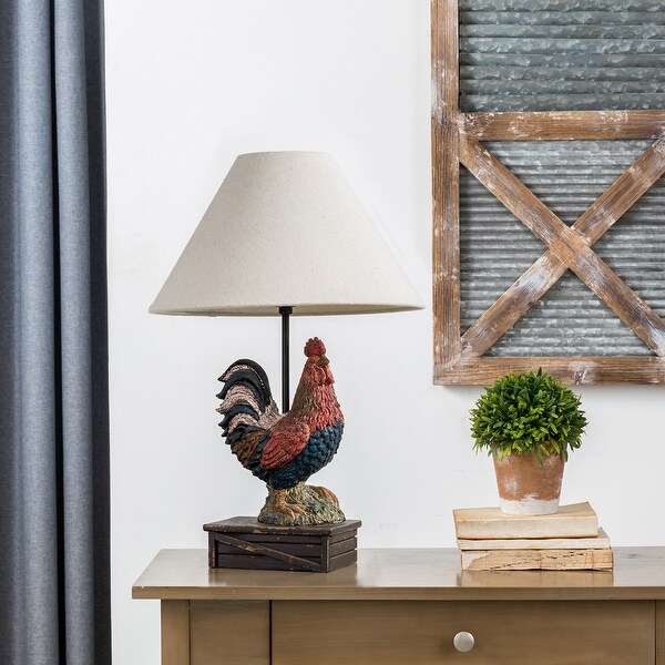 Glitzhome Polyresin Farmhouse Truck or Rooster Table Lamp - Bed