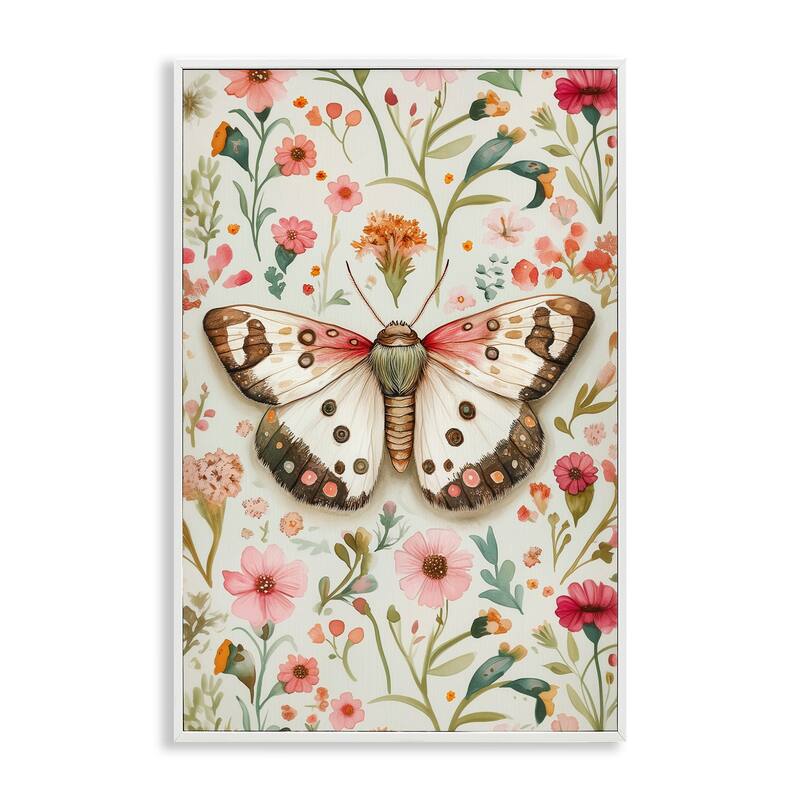 Stupell Botanical Butterfly on Florals Framed Giclee Art Design By The Dutch Lady - 12 x 18 - White