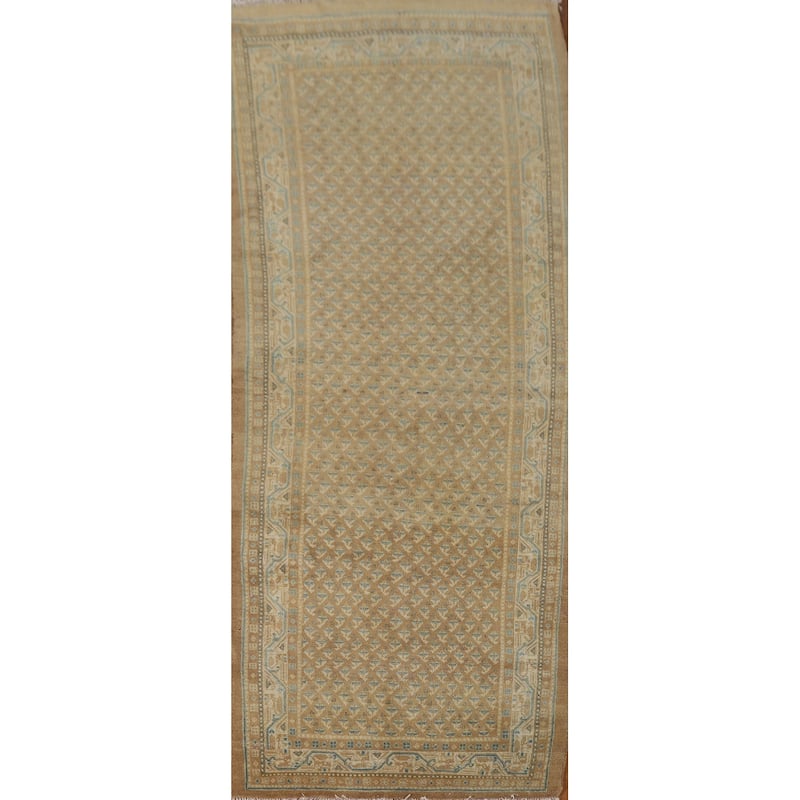 Brown Rust Botemir Persian Vintage Runner Rug Hand-Knotted Wool Carpet - 3'5"x 9'11"