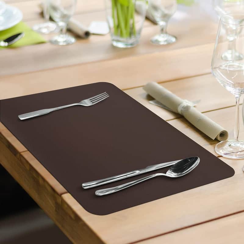 Black/Brown Reversible Faux Leather Flexible Placemat 4 Pack Easy to Clean, BPA Free