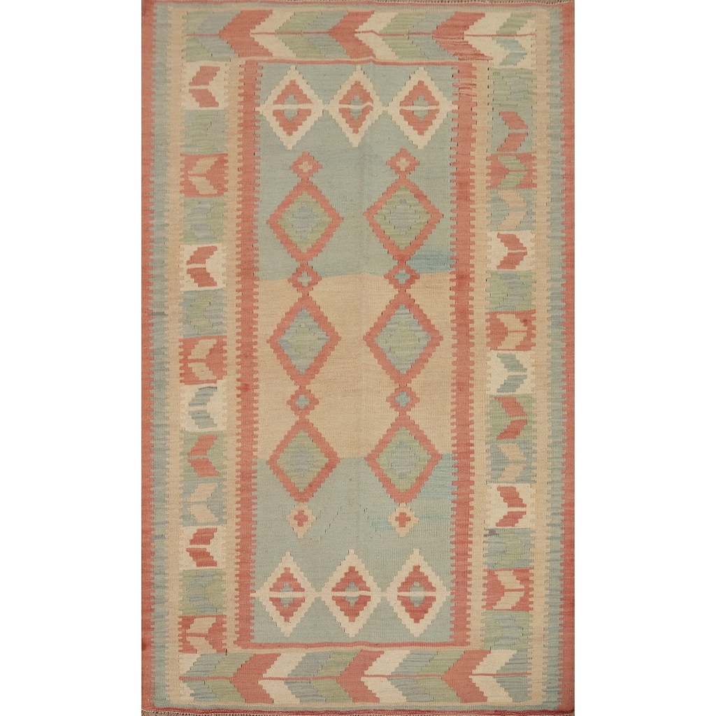 Hand Woven Southwestern Wool Blue Geometric Area Rug - 6' 2'' X 4' 3''