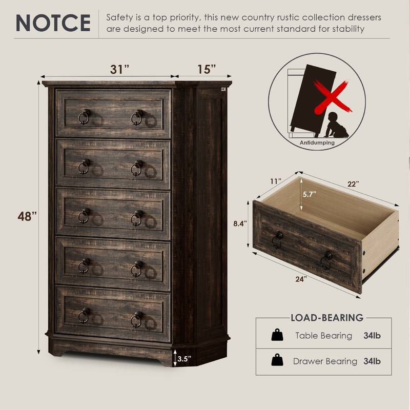 Farmhouse Wooden Dresser with Charging Station