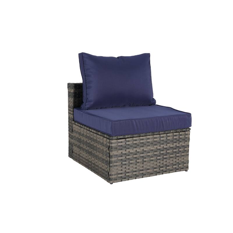 8 Piece Outdoor L Shaped Free Combination Conversation Set, Rattan Patio Sectional Sofa with Curved Ottoman and Coffee Table