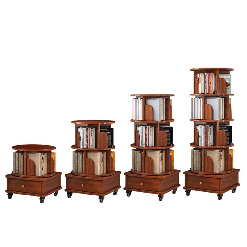 Rotating Bookshelf with Drawer,360 Display 5 Tier Bookshelf,Floor Standing Bookcase Storage Rack,Narrow Book Shelf Organizer