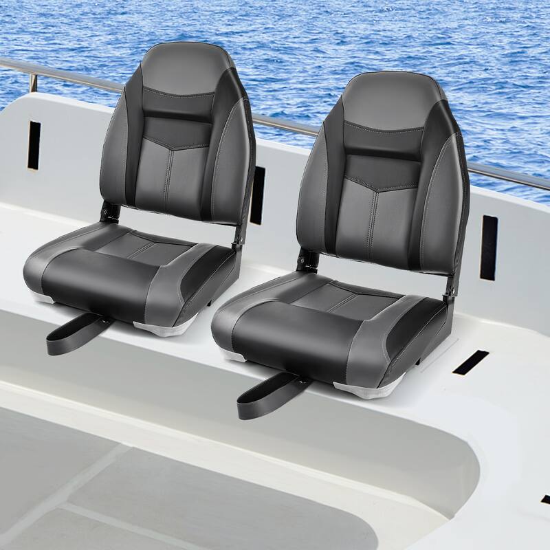Costway High Back Folding Boat Seats with Black Grey Sponge Cushion & - See Details