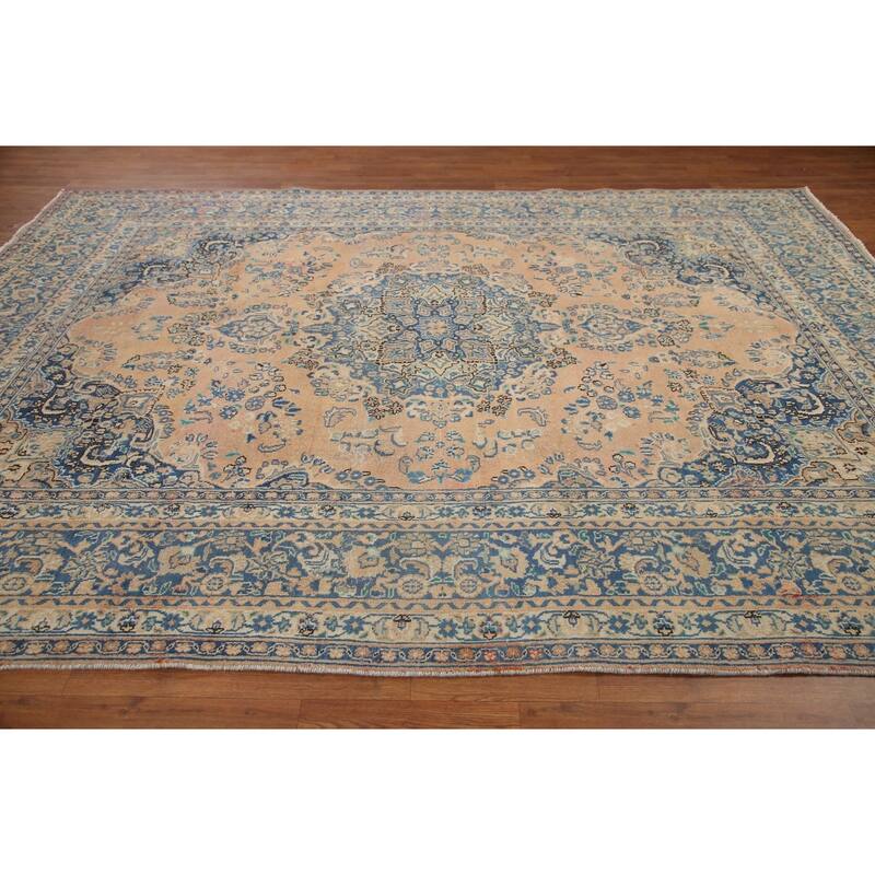 Hand Knotted Oriental 100% Wool Carpet Traditional Medallion Peach Mashad Area Rug - 11' 0'' X 7' 11''