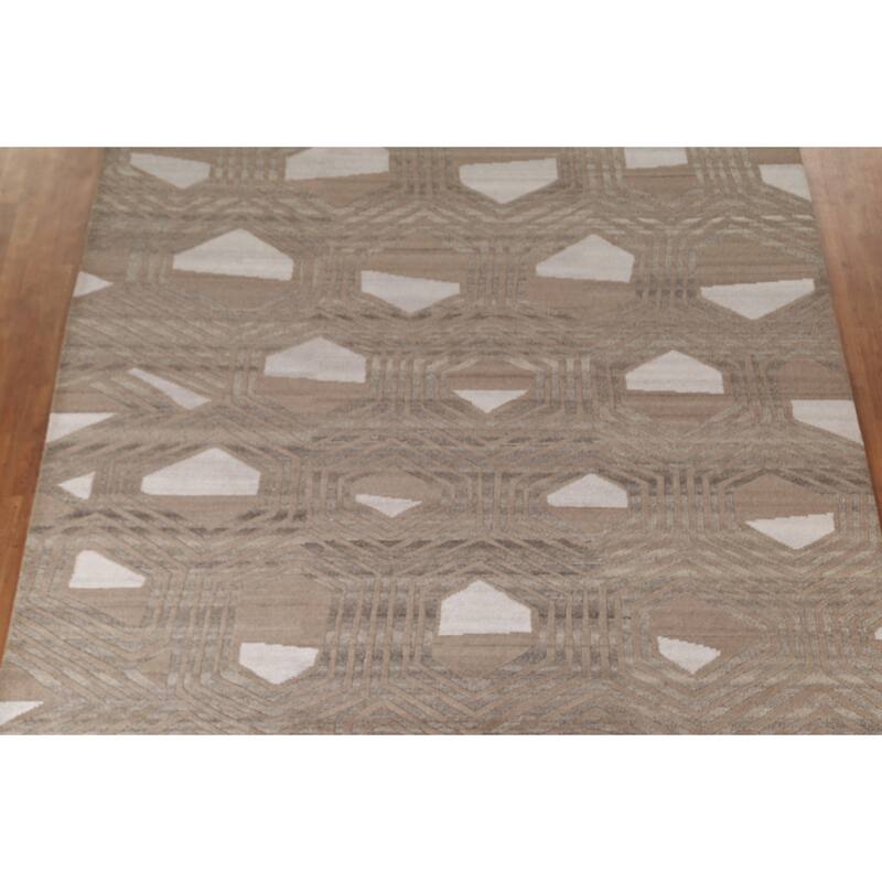 Contemporary / Modern Area Rug Handmade Wool Carpet - 9'2" x 11'8"