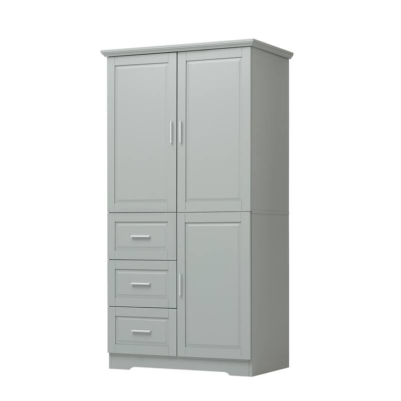 3 Doors 3 Drawer Bathroom Cabinet, Wooden Bathroom Towel Cabinet Large 62-inch Storage Cabinet Bathroom Organizer Cabinet