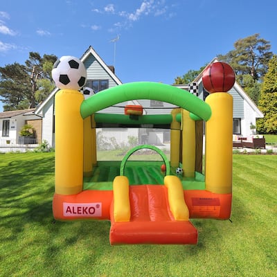 ALEKO Inflatable Bounce House with Basketball Rim, Soccer Arena, Volleyball Net, and Slide