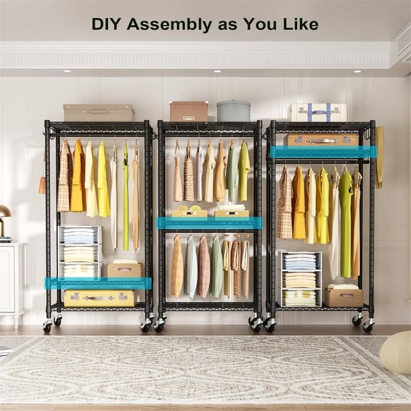 Rolling Clothes Rack Clothing Racks for Hanging Clothes - 14"D x 23.6"W x 74.5"H