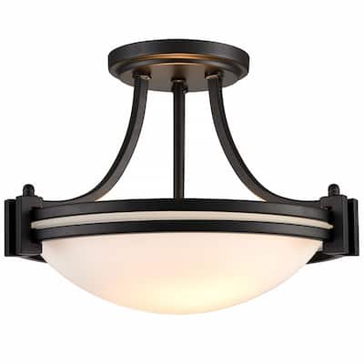 Manarola Semi Flush Mount Ceiling Light Milk Glass Shade 2-Bulbs