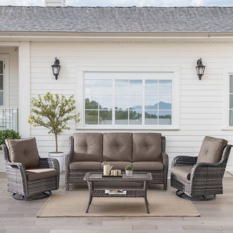 Outdoor Swivel Chairs with Sofa Coffee Table - Grey - Grey
