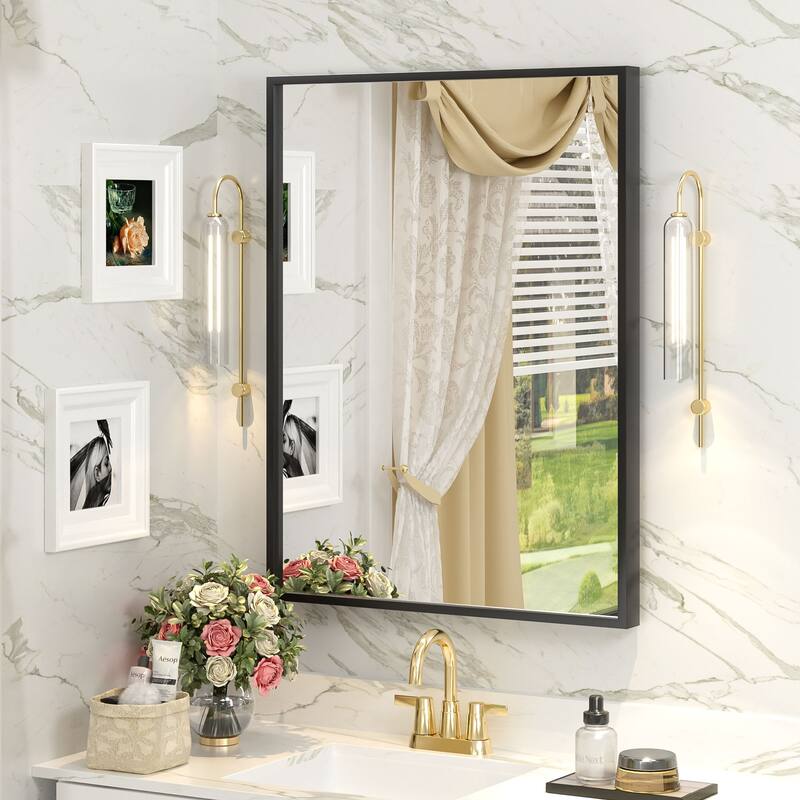 Aluminum Alloy Framed French Cleat Mounted Tempered Glass Wall Vanity Mirror - 32" x 24"